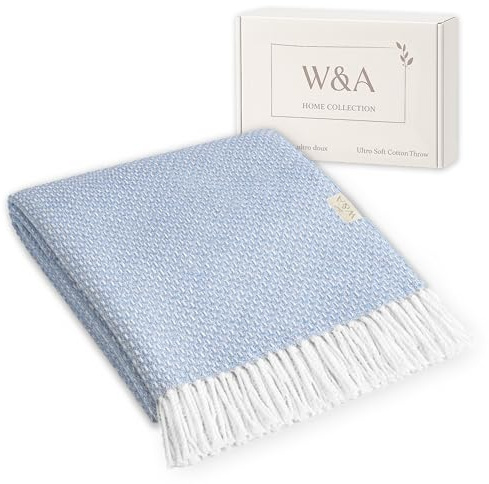 W&A Coperta Estiva 130x170 cm – Telo Divano in Cotone Bouclé, Coperta Leggera per Terrazza, Pique-Nique e Arredo Casa, con Scatola Regalo e Sacchetto Lavanda (Cartazucchero)