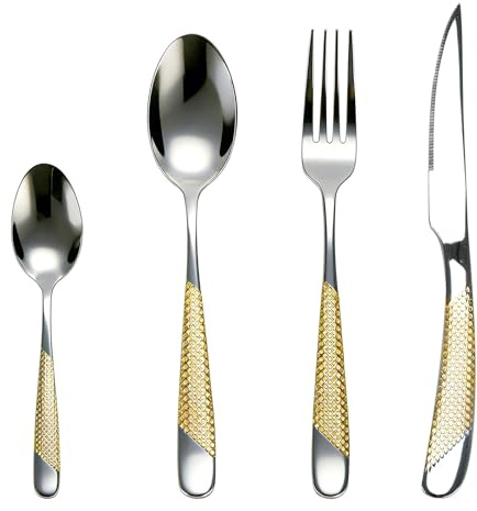 TMZDCJK 24-delat bestickset guld, 6 personer, slipdesign