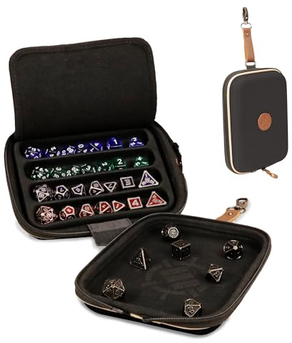 ENHANCE Designer Edition Würfeltablett – Würfel-Case & Würfelhalter für 28+ Würfel mit robuster Eva-Schale & Schutz – Würfelbrett mit herausnehmbarem Halter für DND & andere RPG Spiele (Schwarz)