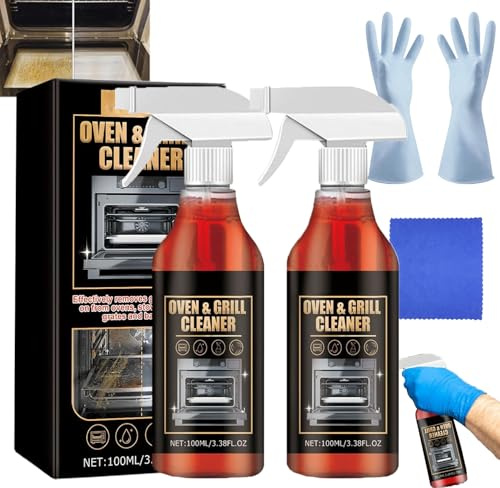 Oven and Grill Cleaner Spray, Oven Cleaner Heavy Duty Spray,All Purpose Cleaners Sprays, Removes Baked On Food and Burnt-In Grease Fast, for Ovens, Barbecues, Grills, Racks & Trays (2set)