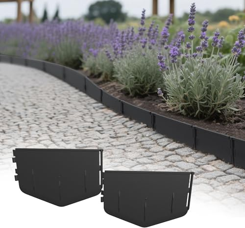 UISEBRT Flexible Rasenkante Kunststoff,10m Gartenpalisade Beetzaun Einfach einschlagen, Keine Gräben ausheben,Stabile Beeteinfassung Beetumrandung für Garten,Schwarz