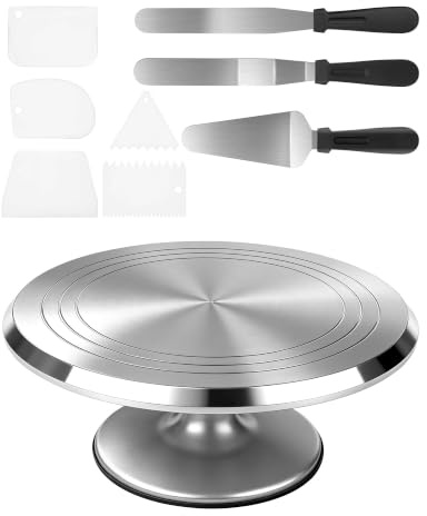Piatto girevole per torte da 30 cm in alluminio, piatto girevole per torte con rotazione silenziosa a 360°, base antiscivolo set di accessori per decorare torte