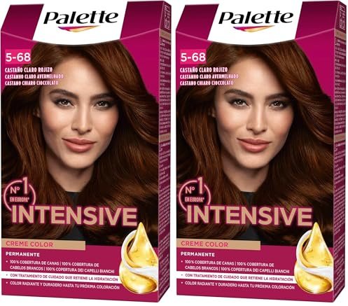 Schwarzkopf Palette Intensive Creme Color – Tono 5.68 cabello Castaño Rojizo - Coloración Permanente de Cuidado con Aceite de Marula – Óptima cobertura de canas – Color duradero hasta 8 semanas