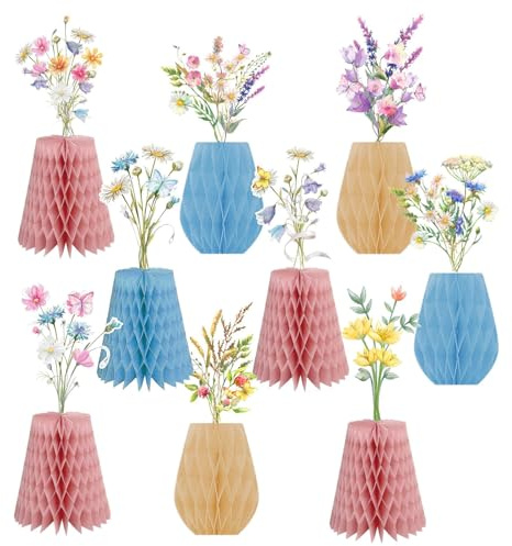 BSITSSS 9 PCS Wild Flowers Honeycomb Centerpieces, Paper Flowers Table Decorations, Fairy Spring Party Centerpieces Decorations for Birthday Wedding Bridal Baby Shower Tea Party