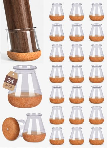 Chair Leg Floor Protectors Furniture Pads Protectors for Hardwood Floors | Chair Sliders Silicone Covers with Stronger Felt Pads Clear X-Small 24 Pcs (Fit:14-23mm)