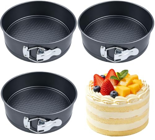 DUDUI 3 Stück Springform 20 cm Rund, Kuchenform mit Antihaftbeschichtung, Kuchenformen Backform aus Kohlenstoffstahl, Springform mit Wabenboden für Kuchen, Torten, Muffins