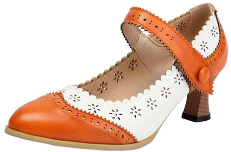 Zapatos de tacón Medio Estilo británico con tacón de Madera, Punta Afilada y Tira, diseño Tallado Hueco y Punta Tallada.