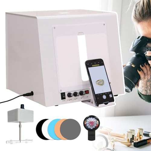 Mini Photo Studio Ljuslåda med justerbar skivspelare hängande roterande ställning för halsband/örhängen/armband,Dimbara smycken Shooting (Tb20)