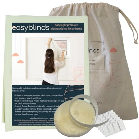 Easyblinds Easynight Premium blackout blind, thermal, self-adhesive attachments, OEKO-TEX fabric, CREAM, cut to any shape/size up to 270x135cm, Full Blackout, Easy To Use, Temporary Or Permanent