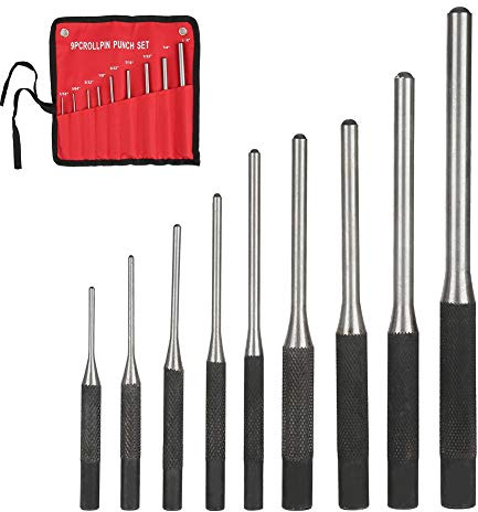 Steel Center Punch, 9 Teilige Roll Pin Punch Set, Mechanics Professional Tool Kit zum Brechen oder Bohren von Wänden, Beton, Steinen oder Anderen Materialien