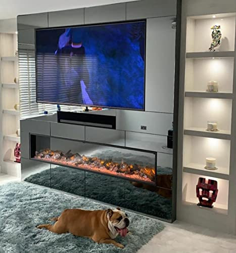 50 INCH DIGITAL FLAMES PANORAMIC DESIGNER BLACK 1800KW RECESSED INSERT 5CM THIN SLIM BORDER ELECTRIC FIRE MEDIA WALL