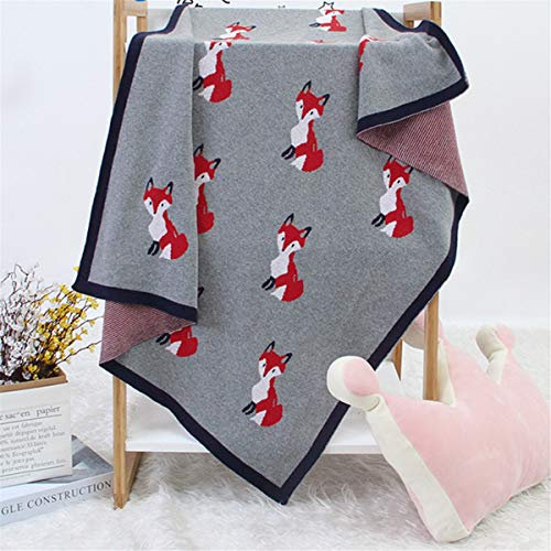 Surwin Strickdecke Babydecke Kuscheldecke Baumwolle, Mädchen und Jungen Babys Gestrickt Kinderdecke Freien Krabbeldecke Perfekt für Kinderwagen Babybett (80x100cm,Grauer Fuchs)