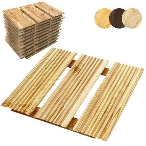 Floranica Holzterrassenplatten 1m2 (11 Stück 30x30 cm) Imprägniertes Lärchenholz Natur Boden für die Sauna Terrasse oder dem Balkon Holzfliese im Garten Gefräste Oberfläche Balkonfliesen