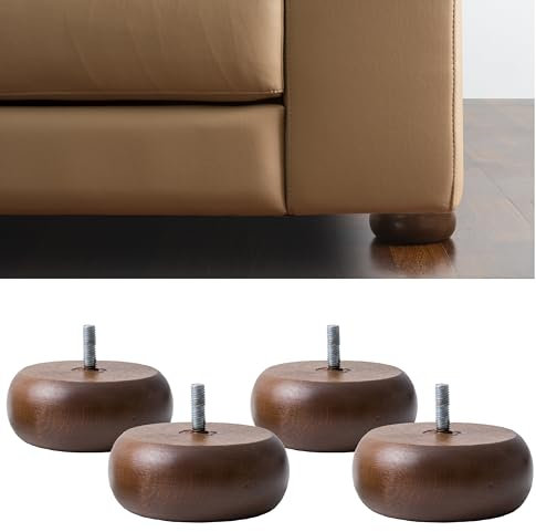 IPEA 4X runda möbel- och sofffötter – set med 4 lökfötter i massivt trä – fåtöljben för garderober – valnötsfärgad höjd 45 mm
