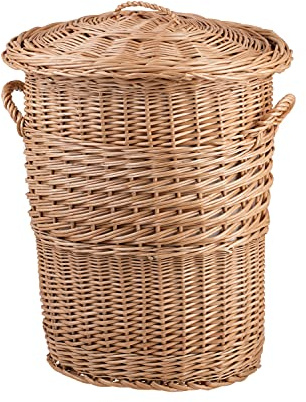 e-wicker24 Wäschekorb, Weide, Wäschekorb rund (Ø50 H60)