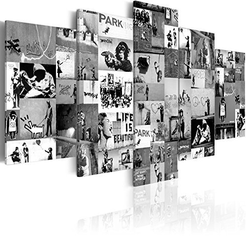 B&D XXL - Akustikbild Abstrakt Banksy 5 tlg - Bilder Akustikschaum Schallschutz Wand Deko Kunst Akustikpaneele Wandpaneele Schalldämmung Wandbild Schallabsorber Akustikplatten i-C-0092-b-o