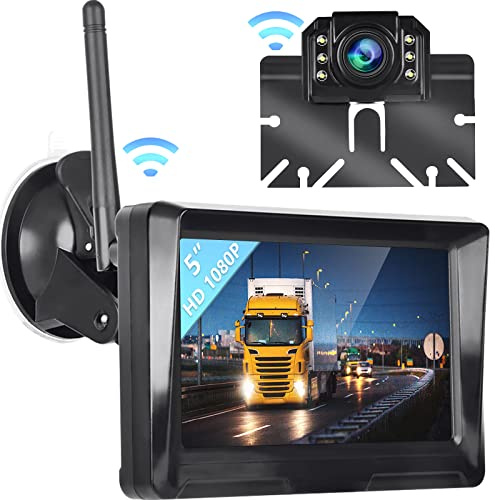 Hodozzy Rückfahrkamera Digitale Kabellos Set mit 5-Zoll-LCD Monitor, HD 1080P Wireless Rückfahrkamera, IP 69 wasserdichte Super Nachtsicht Auto Kamera für Wohnmobil/LKW/Anhänger/SUV 12V-24V