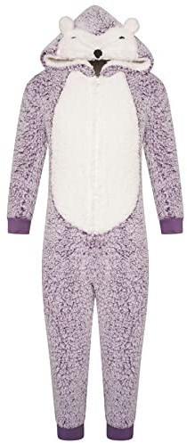 Evotex Trading Girls Fleece Hedgehog Onesie Childrens All In One Kids Jumpsuit Lilac Age 5/6 Years