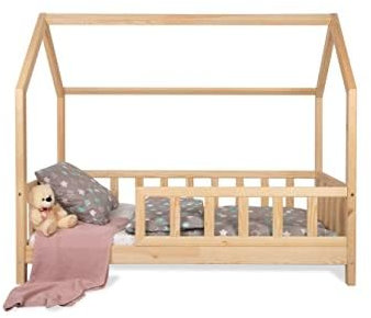 Alije Kieferholz Hausbett, Kinderbett, mit die Sicherheitsgeländer und Latternost, hohe Qualität (120x200, MIT Rausfallschutz)