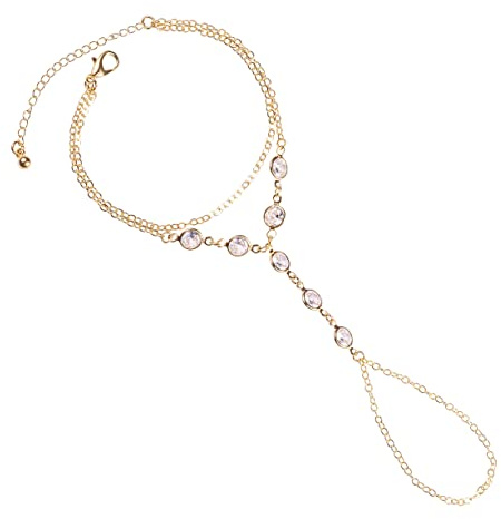 ZAVANA Armkette mit Fingerring für Damen und Mädchen, Slave Armband mit Ring, Bohemian Handschmuck, Handkette und Ringketten-Armband in Silber oder Gold mit Cubic Zirkonia, Boho Schmuck