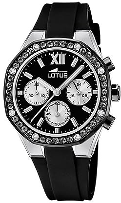 LOTUS Reloj Mujer Analógico de Caucho Negro | Movimiento de Cuarzo Cronógrafo, Cristal Mineral de Alta Resistencia, Resistente al Agua 5 ATM, Special Prices 18875/4