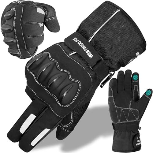 WESTWOOD FOX Gants de Moto Thinsulate imperméables pour l'hiver, Thermiques pour Hommes, équitation, Coupe-Vent, Scooter, Sport Automobile, écran Tactile, Chaud, été (Noir, 2XL)