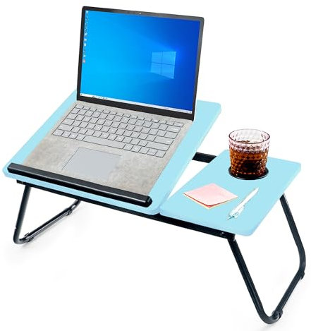 unycos - Vassoio per la Colazione e da Letto, Tavolo Pieghevole PC Portatile【Fino a 15,6】56x33x23cm (22,04x12,99x9,05) 5 Livelli di Inclinazione, Leggio e Slot per Tazza, Supporta 20 kg (Blu)