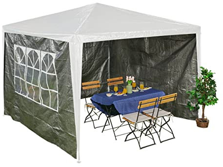 Relaxdays Tende per Gazebo Laterali, Set 3, Telo Impermeabile, Pareti, Chiusura a Strappo, 3x3 m, Finestra, Grigio Scuro, 200 x 300 x 0.1 cm