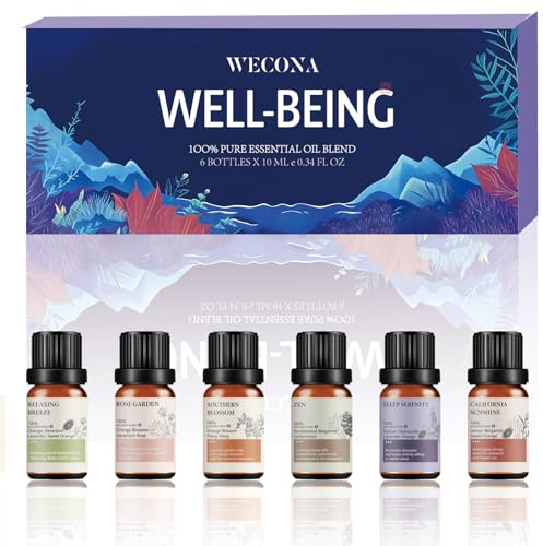 Ätherische Öle Set für Entspannung & Wohlbefinden – 6x10ml ätherische Öle | Blumige Zitrusfrüchte, holzige Mischungen, Diffusoröle, Kerzenherstellung, Seife, DIY, 6 Stück