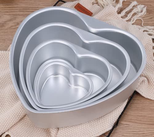 XIYUAN Set Of 4 Cake Pans, Heart Shaped Cake Baking Moulds, Mini CakePans, Aluminium Cake Pans 3 inch, 4 inch, 5 inch, 6 inch, For Home Party Cakes, Jelly, Pudding, Handmade Soap, Sweets