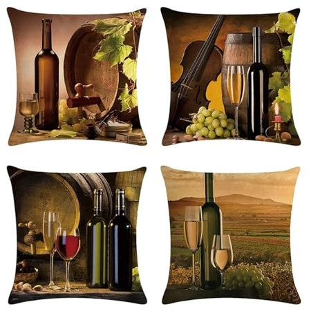 4er Set Kissenbezüge Obst Wein,65x65cm Samt Soft Dekorative Kissenhülle Doppelseitig Zierkissenbezüge für Garten Outdoor Sofa Wohnzimmer Zuhause Dekoration