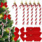 FUKPO 6 Piezas Rayas Rojas y Blancas Bastones Caramelo Decoracion Navidad y 12 Piezas Rojo Lazos Arbol Navidad Decoración, Adornos Arbol Navideños Colgantes
