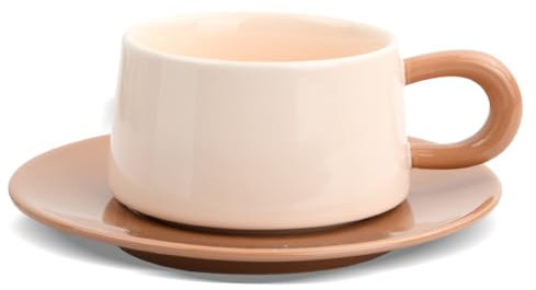 PTJJXA Tasses à Café, Ensembles Tasses et Mugs et Soucoupes 220ml, Tasses à Cappuccino, Services à Thé et à Café, Tasses à Moka en Porcelaine, Gobelet Cafe Ceramique (Marron Clair)
