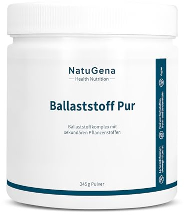 NatuGena BallaststoffPur – Ballaststoffkomplex | 345 g Pulver | 30 Tage | Wasserlösliche & unlösliche Ballaststoffe mit Curcuma, Quercetin, Grüntee, Calcium & Zink – hohe Magen-Darm-Verträglichkeit