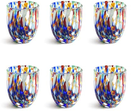 MAZZEGA ART & DESIGN SHOT Tequila Lot de 6 verres soufflés et fabriqués à la main avec Murrine Murano Les couleurs de Murano Modèle SHOT 70 ml Made in Italy (MIX, 6) (6) (6)