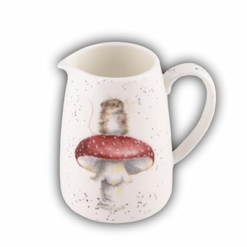 Wrendale Designs Mini Porzellan Milch-Kännchen Glücks-Pilz Maus ca. 100 ml Fine Bone China Henkel-Krug ca. 8 cm H zum Servieren bei Tee & Kaffee oder Arrangieren von kleinen Wild-Blumen-Sträußen