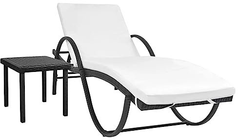 FUDUGEHMIOFWFJJ deckchair,liegestühle,sonnenbank,Sonnenliege mit Auflage & Tisch Poly Rattan SchwarzGeeignet für Garten, Pooldeck, Terrasse, Wohnzimmer