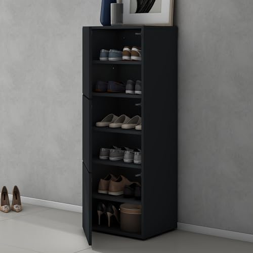 doporro Schuhschrank Schmal 36cm tief 6 Fächer Soft-Close grifflos | Schuhkommode aus Holz, verstellbare Böden, modular, Matt Anthrazit Flurschrank, BxTxH:45x36x120cm, Schuhschrank02