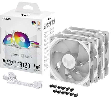 ASUS TUF Gaming TR120 ARGB Triple Pack White Edition - Ventiladores de 120 mm (Marco de 28 mm, Alta presión estática de 3,3 mm H2O, Matriz LED Doble Capa, Aura Sync, Control de Ventilador PWM)