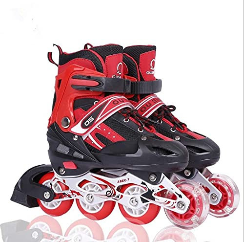 Inline-Skates für Kinder, verstellbar, mit blinkenden Schlittschuhen, 3-in-1 für Mädchen und Jungen und Damen, Inline-Skates, S: 31-34/M: 35-38 (M, rot)