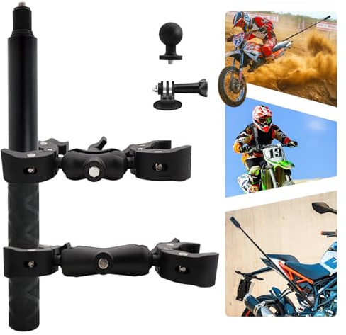 Moto Double Pince Support, 59 Selfie Perche Compatible pour Insta 360 X5-X | Très Résistant Vélo Guidon Fixation avec 59 Invisible Pôle compatible pour GoPro 13-3,D'action Caméra Accessoires pour ATV