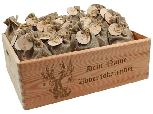 Adventskalender mit Name, Adventskalender zum Befüllen, Adventskiste Kinder, Adventskalender Kinder, Adventskiste personalisiert, Weihnachtskalender aus Holz mit Namen Hirsch