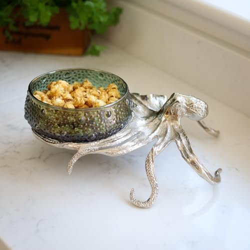 Culinary Concepts London Octopus Holder with Large Blue Green Glass Bowl