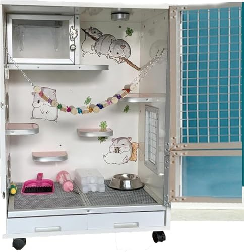 Stor chinchilla-bur – 61 cm genomskinlig råttbur för marsvin med kraftig ståltråd, dörrar, avtagbar bricka och tillbehör – små djurlivsmiljöer för illerbur, husdjur (färg: C3-vanligt isbo)