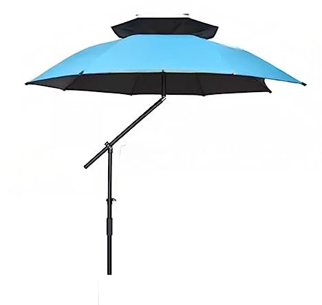 FLNOZAMZ Angelschirm mit Bodengabel, universeller doppellagiger Sonnenschutz-Angelschirm, 360° verstellbar, zweifach faltbares Design, für Strandterrasse (Blue 2.2 Meters)