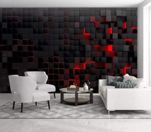 ZXCHEE Papier Peint Panoramique Carrés Noirs Et Rouges Papier Peint 3D Tapisserie Mural Salon Chambre Décoration Murale -S1215-430x300cm(LxH)