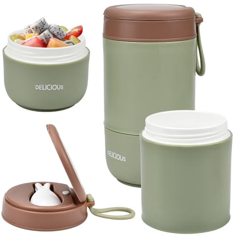 YBCCBY Gobelet à Céréales à Emporter, Bol Céréales 380ML+300ML avec Couvercle et Cuillère Pliante, Portable pour Travail et École