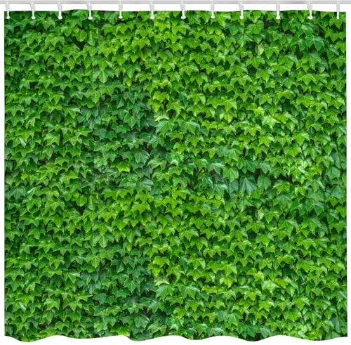 Qucarder Green Leaf Wall Shower Curtain Outdoor Garden Theme Bath Curtain Waterproof Shower Curtains for Bathroom Decor with 12 Hooks 72x72 Inch