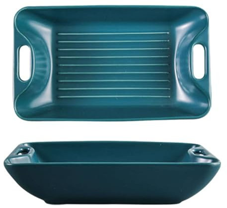 LYVQZPWLR El horno de cerámica, Fuentes for horno, juego de 2 bandejas pequeñas for lasaña, fuente de cerámica for horno de 1000 ml, bandeja rectangular for hornear profunda(Blu)
