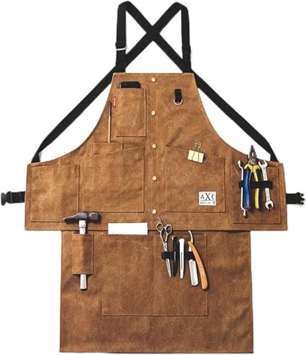 Arbeitsschürze, Tischler- und Handwerkerschürze, große Tasche for Herren, aus Canvas mit gekreuzter Rückseite, strapazierfähig, verstellbar, for Gärtner, Holzarbeiten im Freien (1 Stück)(Yellow)